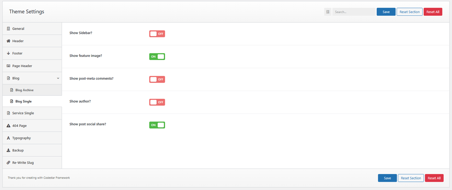 Blog Single Settings