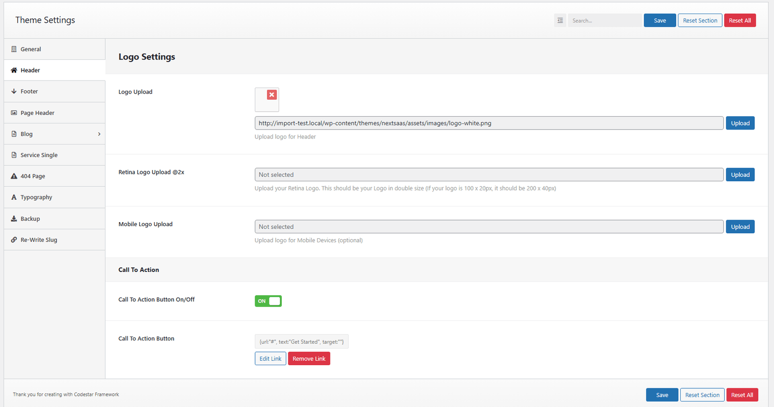 Header Settings